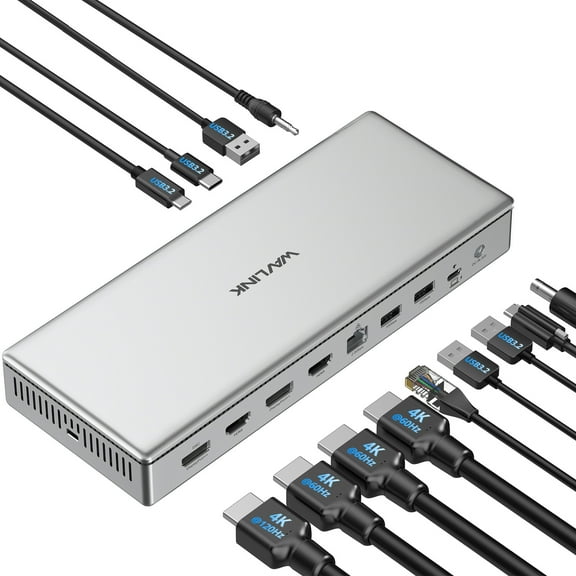 WAVLINK Quad 4K Display Laptop Dock, 2xDisplayPort(1.4) & 2xHDMI2.0, 13-in-1 USB-C Docking Station with 100W Charging, 2.5G Ethernet port for M1/M2/M3 Mac & Windows