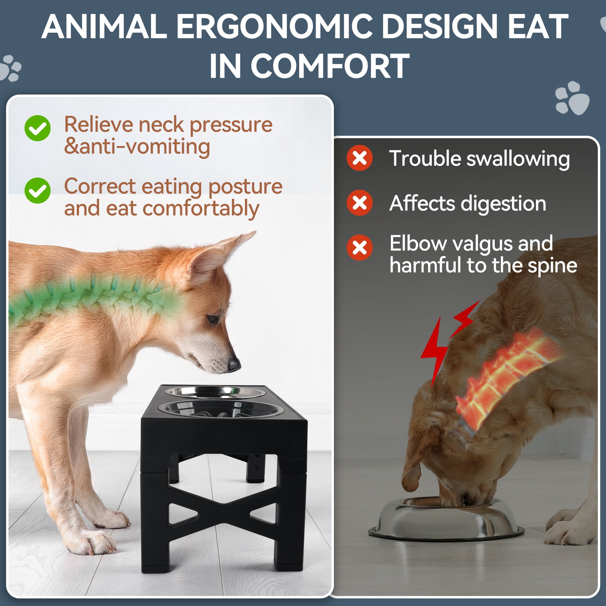 Raised Dog Bowls with 5 Adjustable Heights, Elevated Stainless Steel Cat Bowls & Slow Feeder Bowl, Pet Feeding Station for Small Medium & Large Dogs &Cats