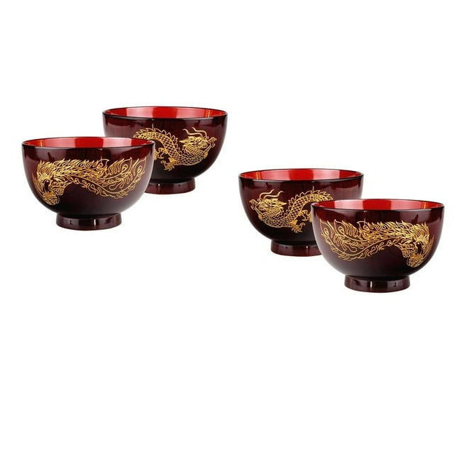 4 Tazones Para Cena De 4,5 Pulgadas, Cuenco Para Ensalada De Arroz, Patrón Retro Chino De Dragón Gloria Ensaladeras de sopa de madera