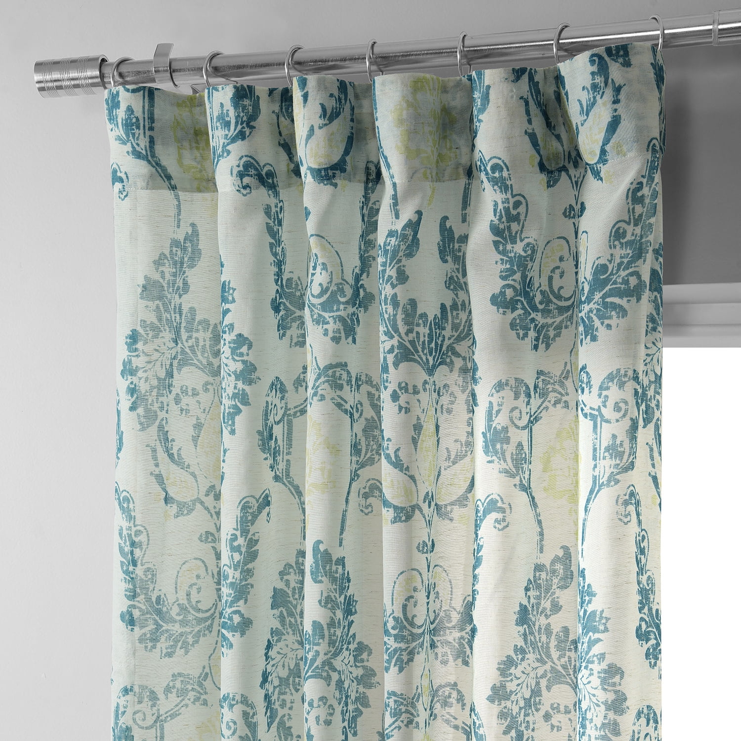 Terrace Teal Printed Faux Linen Sheer Curtain (1 Panel), Terrace Teal, 50W X 108L