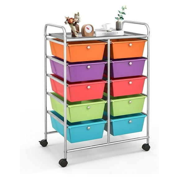 10 Drawers Rolling Storage Cart, Cart Organizer for Art, Tools, , Paper, Scrapbook, Utility Cart with Wheels for Home Office School (Multicolor)