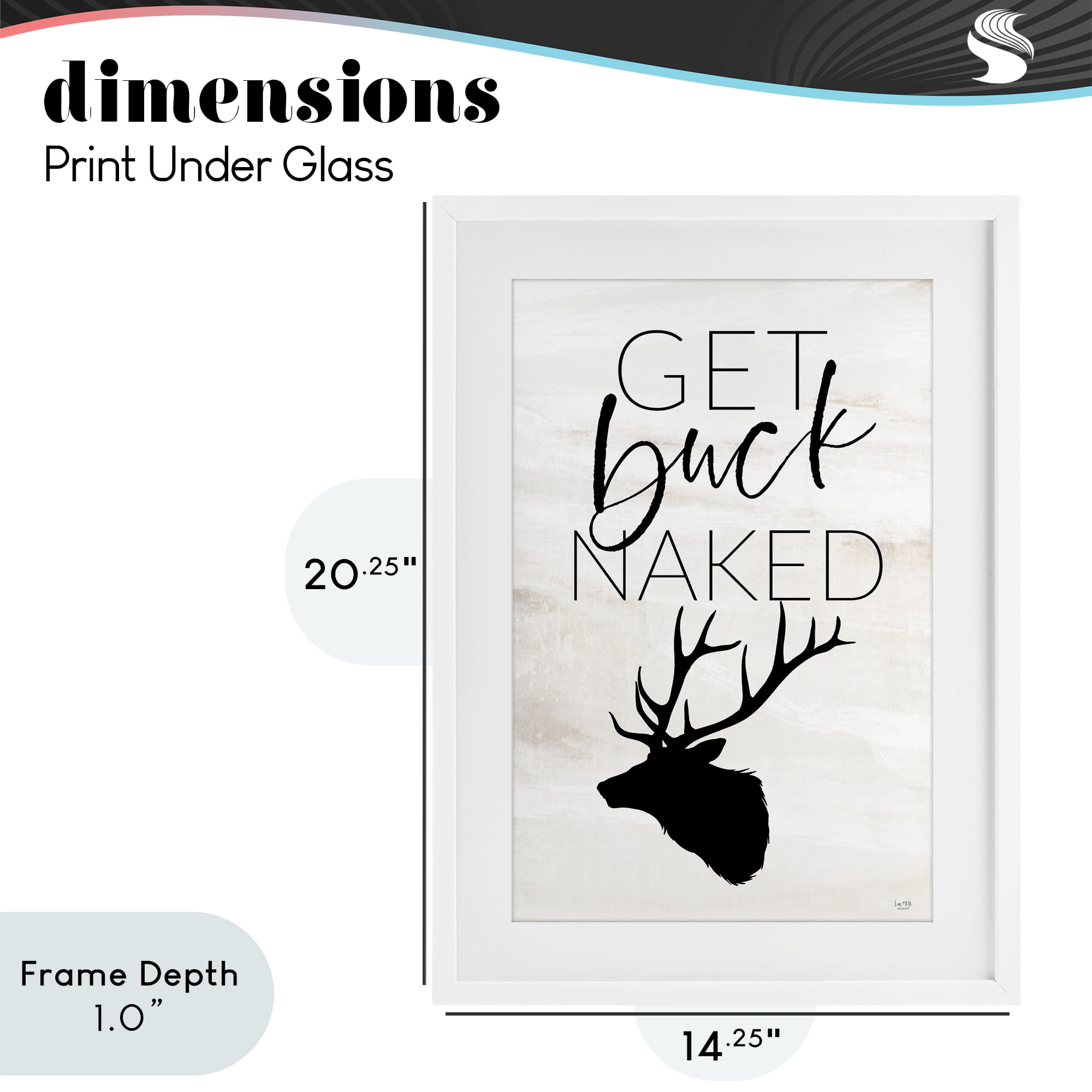 Stupell Industries Get Buck Naked White Framed Print Under Glass, design by Lux + Me Designs