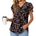 thumbnail image 2 of Fantaslook V Neck Womens Tops Dressy Ruffle Sleeve Shirts Button Up Tunic Summer Floral Blouses, 2 of 7