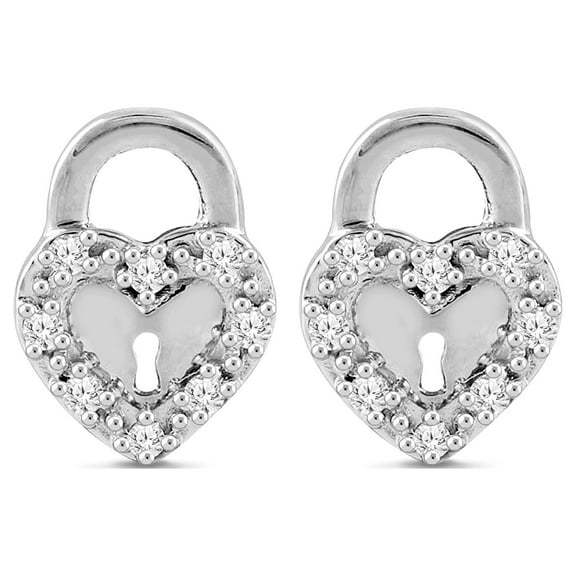 Natalia Drake 1/10 Cttw Diamond Heart Lock Earrings for Women in Sterling Silver