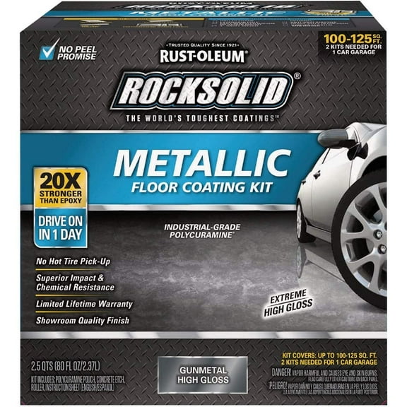 Rust-Oleum RockSolid Metallic Floor Coating Kit - High Gloss, Eco-Friendly - 80 fl oz, Silver