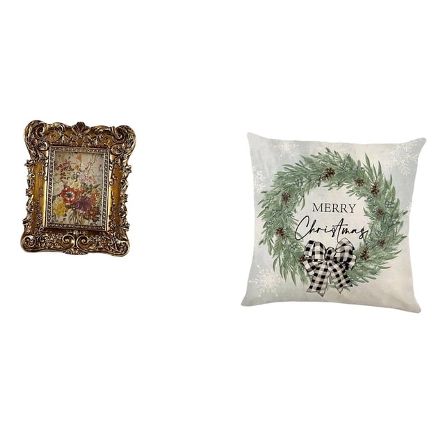 Marco de fotos,Marco de fotos retro Marco de fotos de mesa vintage,Marco de fotos adornado para colgar en la pared,decoración del hogar,Funda de almohada,Funda de almohada navideña 2023 de 18