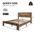 thumbnail image 4 of Wooden Queen Size Bed Frame with Storage Headboard, Rustic Farmhouse Platform Bed with Charging Station and LED Lights, No Box Spring Needed, Noise-Free, Easy Assembly, Brown, 4 of 11