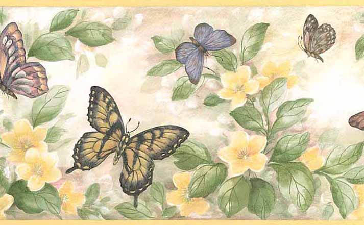 875632 Yellow Trim Butterflies and Flowers Wallpaper Border 81b38633
