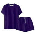 thumbnail image 4 of Men'S Short Sets 2 Piece Outfits Short Sleeve Crewneck Summer T Shirt And Casual Track Shorts Set Dark Purple XXL, 4 of 9