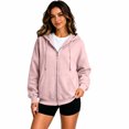 thumbnail image 4 of Dweltoz Zip Up Hoodies for Women Oversized Casual Sweatshirts Cute Full Zip Cozy Jackets with Pockets Fall Winter Long Sleeve Hooded Clothes,Light pink L, 4 of 6