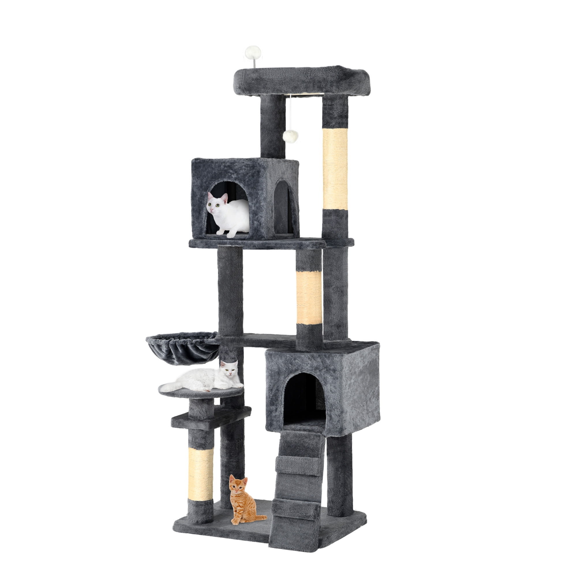 Uforic 70" Cat Tree Condo Multi-Level Tower with  Scratching Posts &Cozy Basket for Indoor  Cats, Dark Gray