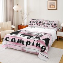 Manfei Travel Trailer Twin Sheet Sets,Happy Camping Twin Fitted Sheet,Old Wooden Board Flat Sheet For Boys Kids,Luxury Bedroom Decor,3-Piece