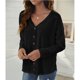 thumbnail image 2 of Top De Cárdigan Para Mujer, Top De Mujer De Manga Larga Con Cuello En V De Punto Con Botón De Una Sola Fila Para Mujer Para Viajar ANGGREK Negro S, 2 of 6