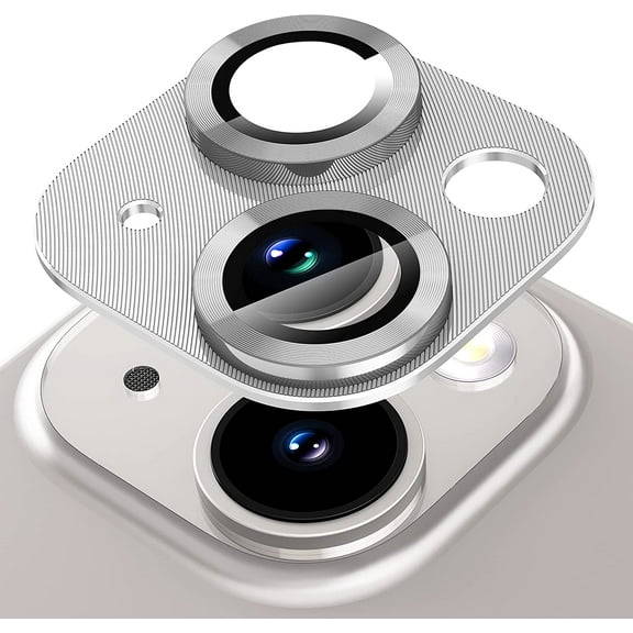 for iPhone 14/14 Plus Camera Lens Protector, Premium Tempered Glass Metal Cool Camera Lens Screen Protector for iPhone 14 6.1 inch /14 Plus 6.7 inch - Silver