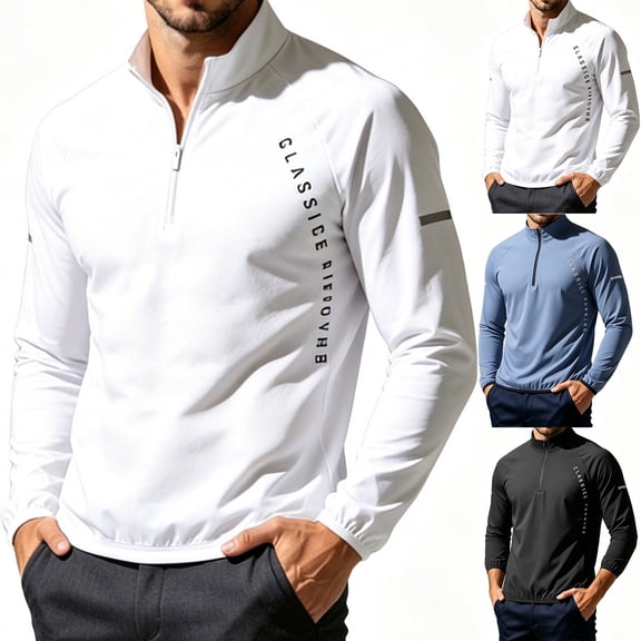 Men's Solid Color Stand Collar Full-Zip Fitness Training Top Long Sleeve Performance Workout Casual Sports Suit Jacket Quick Dry Breathable Elastic Outdoor Running Golf For Men