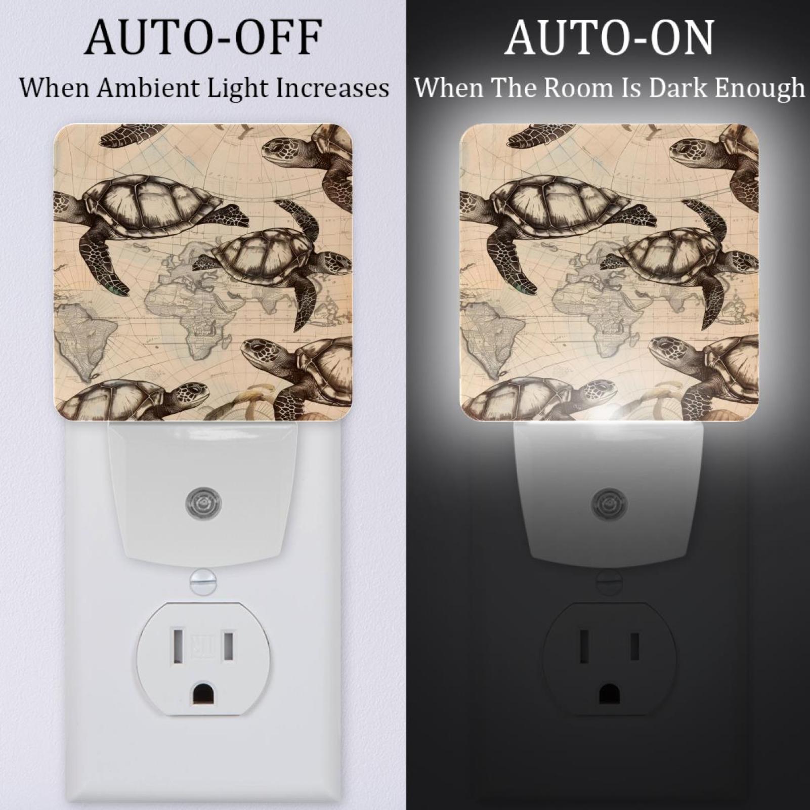 PhooArto Vinatge Map Sea Turtles Plug in LED Night Light Auto Sensor Dusk to Dawn Decorative Night for Bedroom, Bathroom, Kitchen, Hallway, Stairs, Baby's Room, Energy Saving