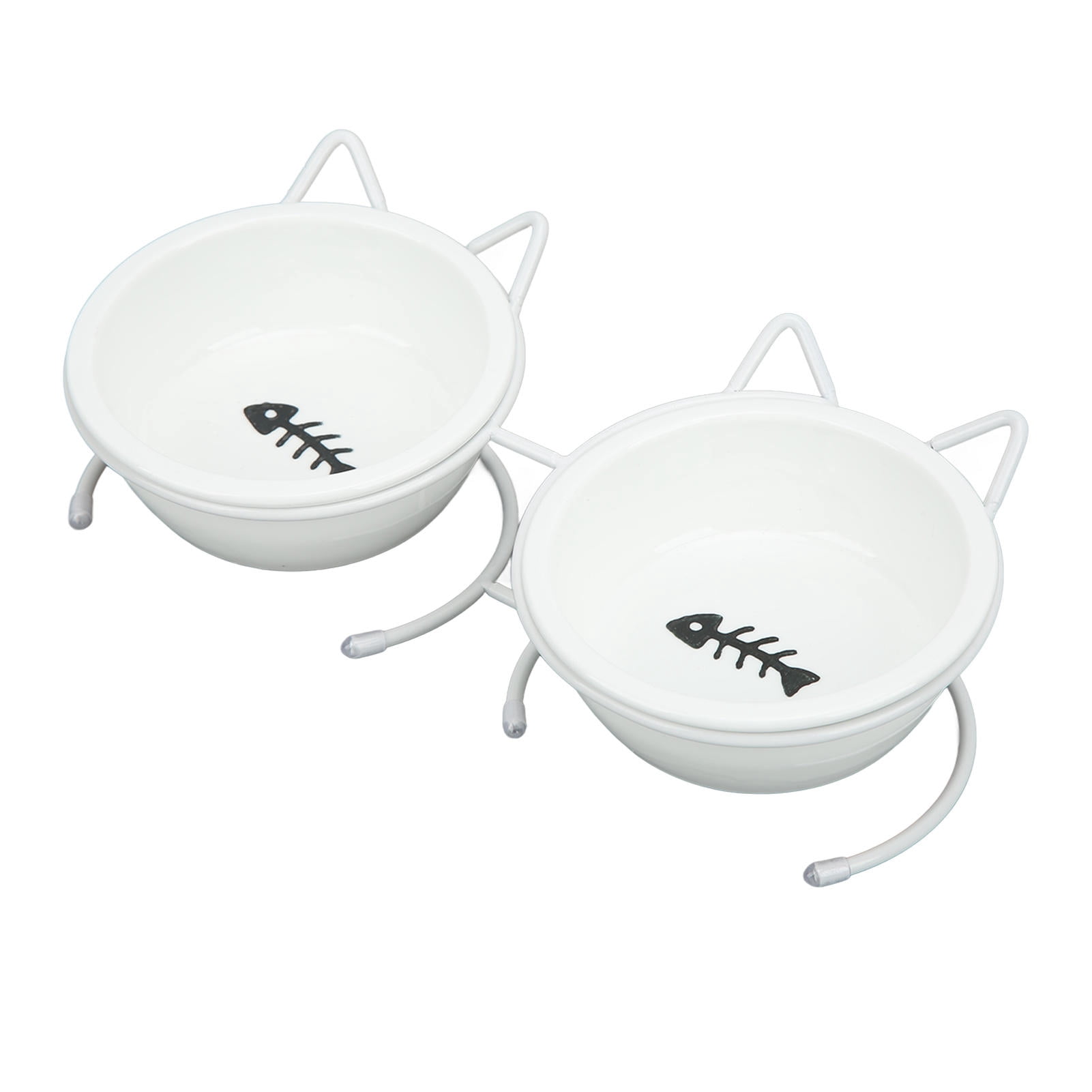 BOKYAN Double Ceramic Cat & Dog Bowl Set with Raised Metal Stand, 15° Tilt, Non‑Slip Feet, Easy Clean, Dishwasher Safe