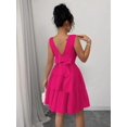 thumbnail image 2 of Hot Pink Womens Round Neck Sleeveless Backless Bowknot Tiered Flare Mini Dress, 2 of 8