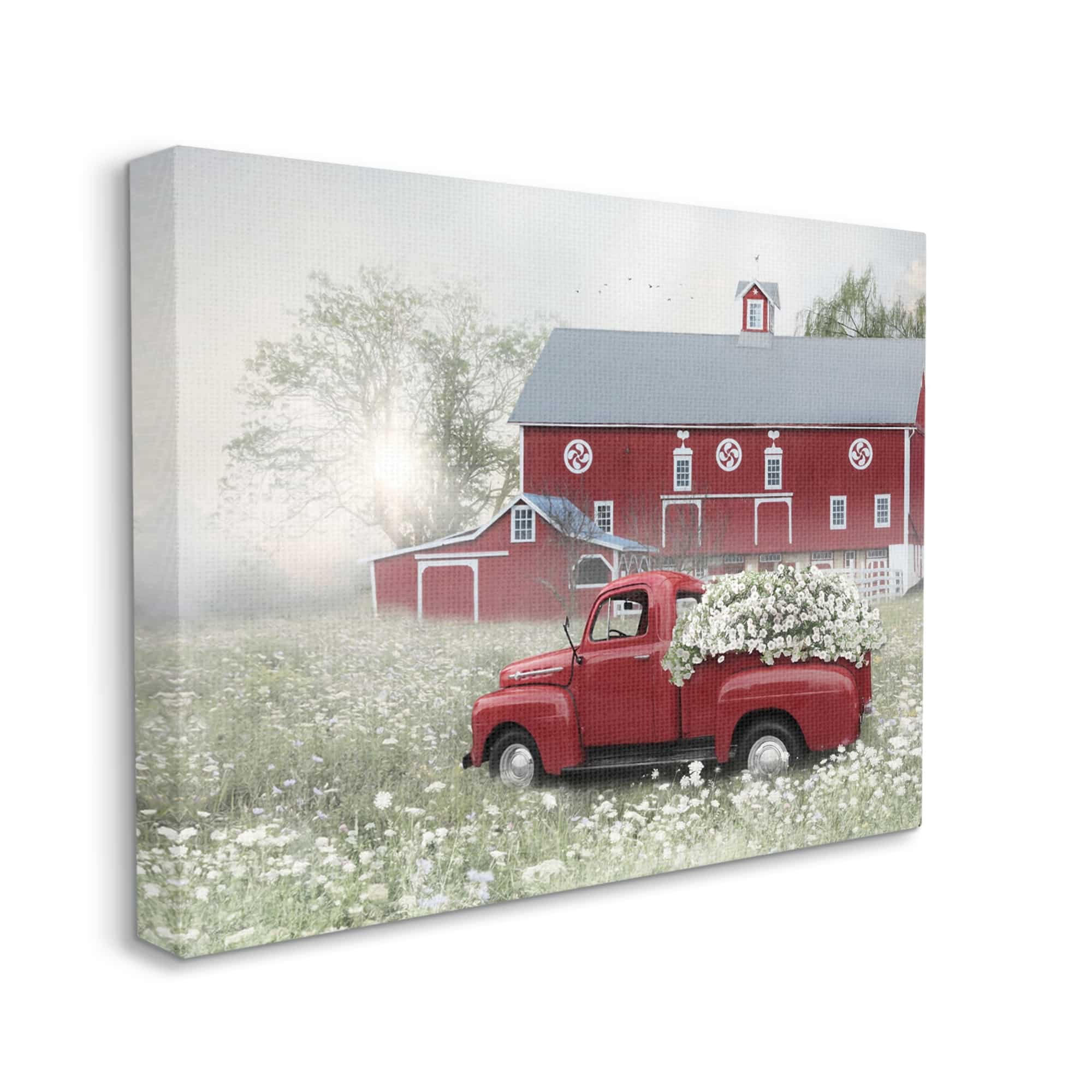 Stupell Red Truck Floral Country Meadow Transportation Painting Gallery Wrapped Canvas Print Wall Art