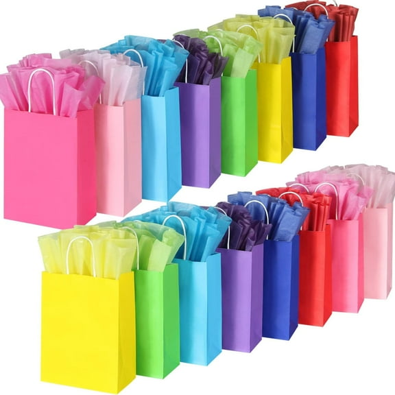 ZHUYING 32 Pieces Gift Bags , 8 Colors Party Favor Bags with Handles, Rainbow Gift Bags for Wedding, Birthday, Party Supplies and Gifts（Tissue paper is not included ）