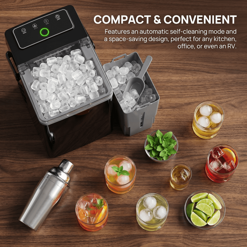 Countertop Ice Maker with 2.5L Expandable Ice Basket and 1.8L Water Tank, Portable Bullet Ice Machine with LED Touch Panel, Self-Cleaning, 2 Ice Sizes, Makes 9 Cubes in 6 Minutes