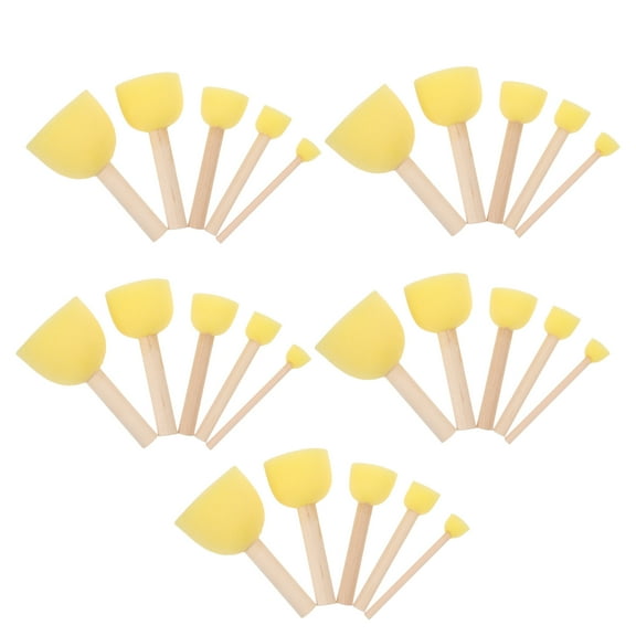 Sponge Painting Brush 25 Pcs Kids Graffiti Portable Sponges Wooden Handle Foam Child
