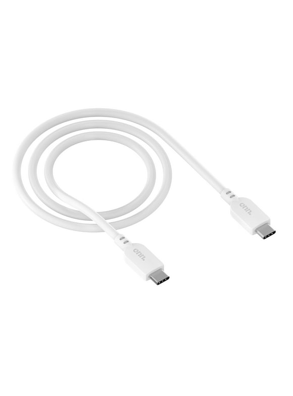 Onn. 10 feet USB-C to C Charging and Data Cable for iPhone 15, White, Single Pack