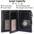 thumbnail image 4 of Cartera de piel para mujer fabricada en piel auténtica suave color negro con 16 ranuras para tarjetas, billetera corta y bloqueador RFID, 4 of 5