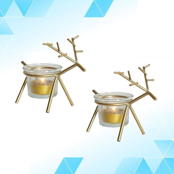 NIYANGLE 2Pcs Reindeer Tealight Candle Holders Golden Iron For Families And Friends 11.8X1.4X3.9in