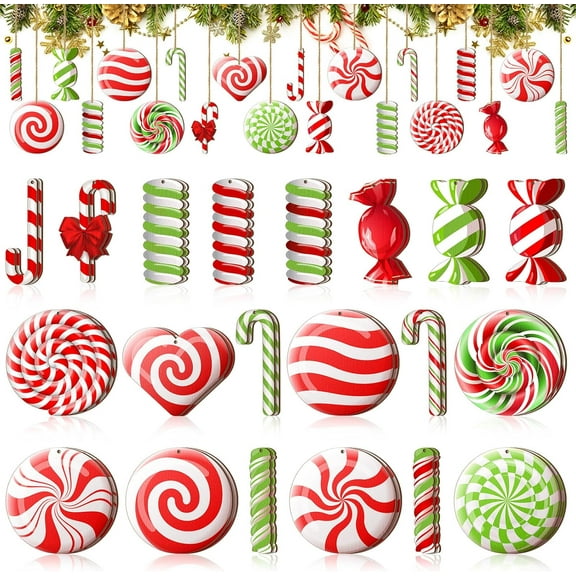 Dalrosia 20PCS Colorful Wood Peppermint Ornaments for Christmas Tree - With Ropes for Hanging Candy Decorations and Party Xmas Tree
