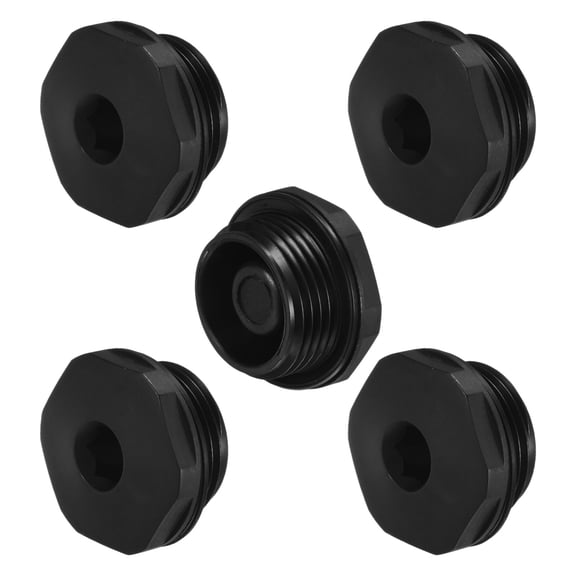 5-Pack Inner Hex Head Pipe Plug End Cap, 3/4 NPT Nylon Garden Hose Stopper Connector Plug with Sealing Ring for Terminating Pipe Ends [Black]