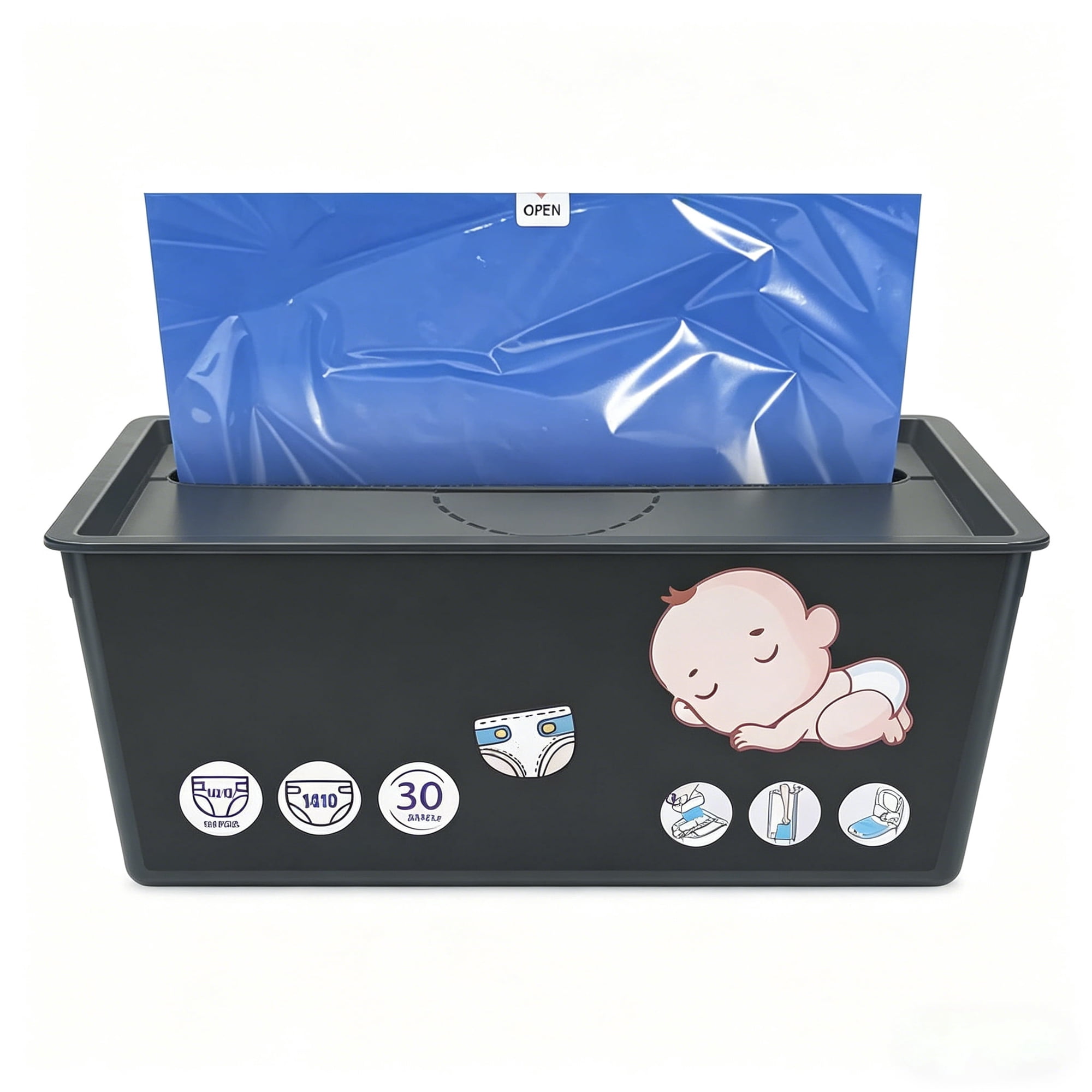 Diaper Pail Refill Bags, 30 Bags Per Refill – Compatible with Genie Easy Roll Signature Diaper Pails – Holds Up to 2,820 Newborn Diapers – Talc Powder Scent, 7-Layer Odor Barrier, Scented – 1-Pack