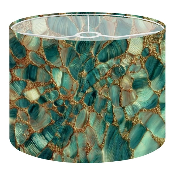 Linen Drum Lampshades Pearl Abstract Seashell Crystal Mineral Texture Abalone Teal Gold 13"x13"x10" Light Shade for Table Lamps Floor Lamps Drum Lamp Shades Lampshade Replacement Assembly Required