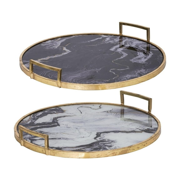 A and B Home A&B Home Black and Gold Decorative Trays (Set of 2)