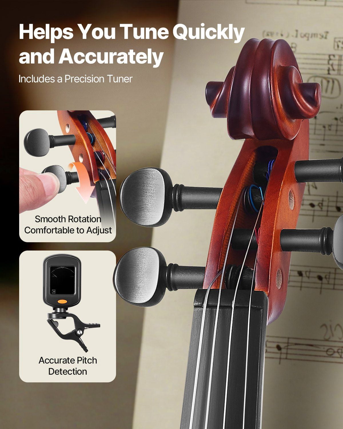 CAFORKP 1/4 Size Complete Solid Wood Violin Starter Set -  Includes Case & Rosin, Elegant Brown Finish, Best Choice for New Players