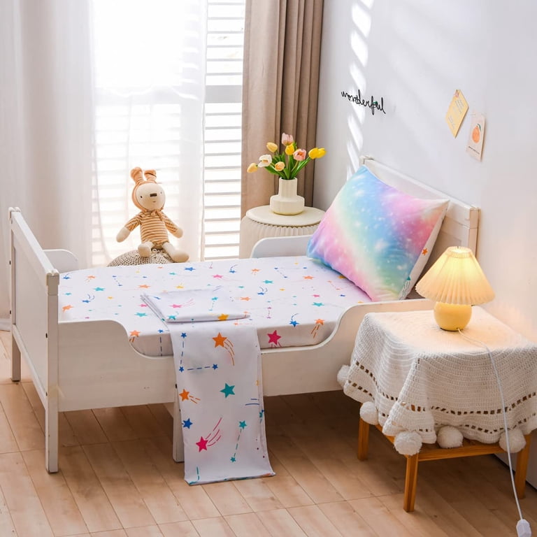 Btargot Toddler Bedding Set - 4 Piece Cartoon Love Hearts Rainbow Moon Pattern, Ultra Soft Polyester, 42x57 Inches
