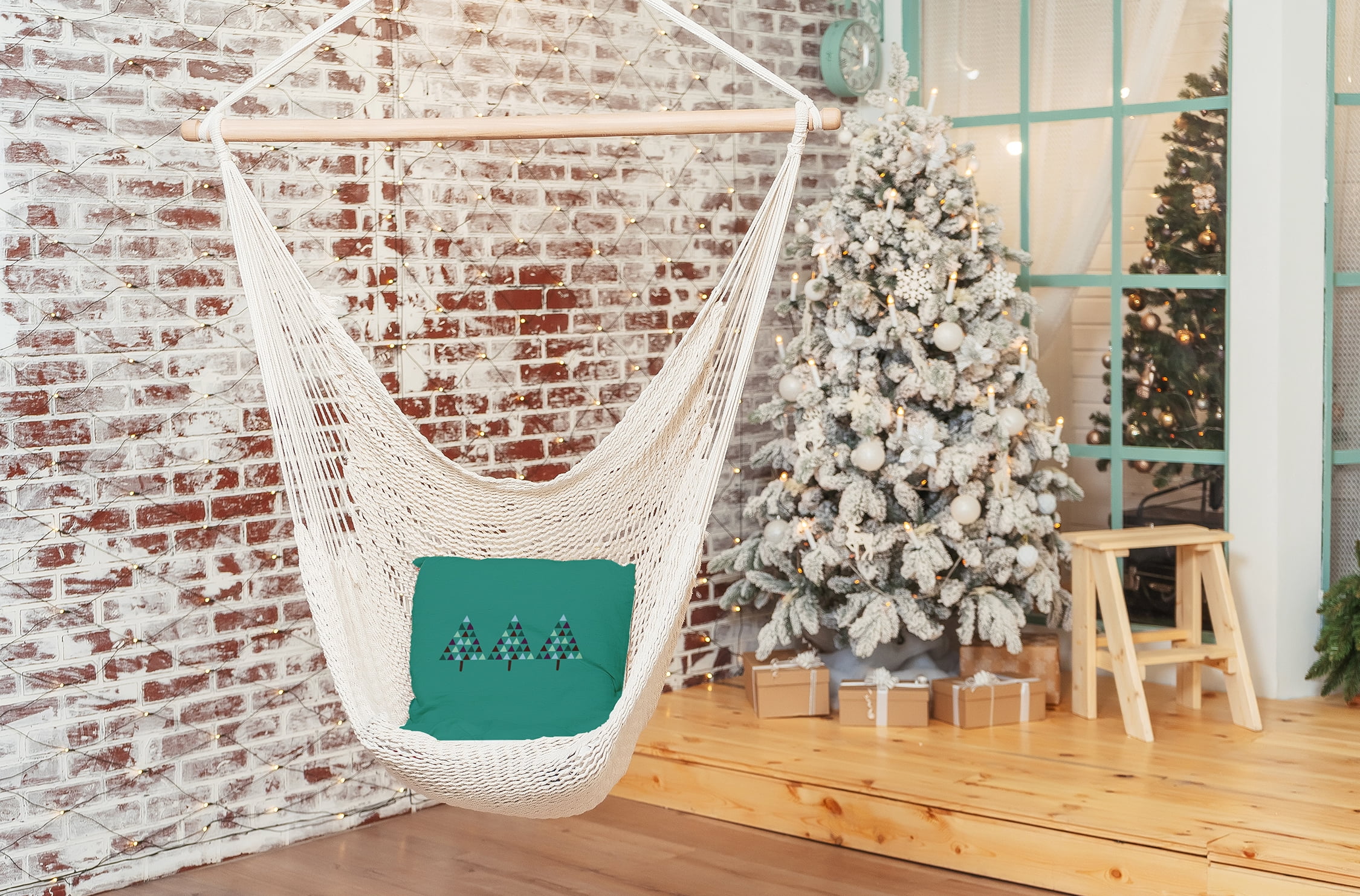 Simply Daisy Mint Colored Triangle Trees Christmas Soft Spun Polyester Indoor/Outdoor Throw Pillow, 18" x 18"