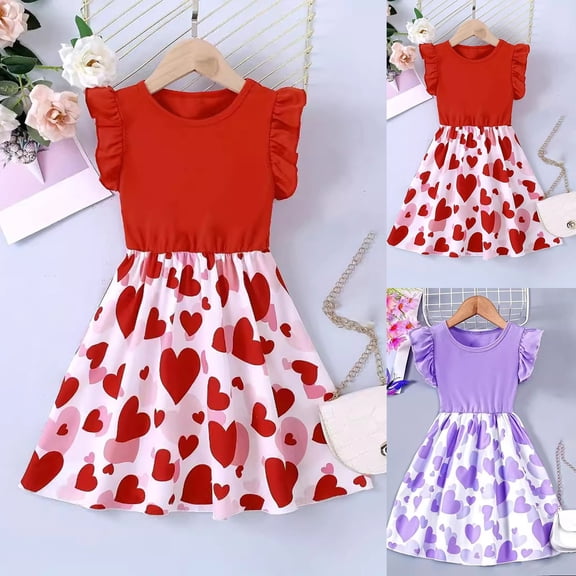 Toddler Dresses Floral Puff Sleeve Sweetheart Neckline Playful Party Dress Girls Summer Dress Purple 2-3 Years