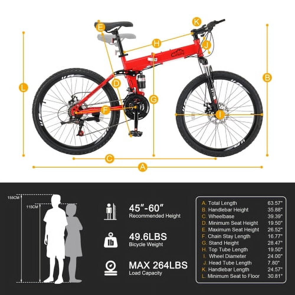 UBesGoo 24in Folding Mountain Bike Shimano 21-Speed, with Disc Brakes for Aldult, Men, Red