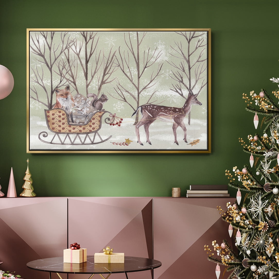 Christmas Time I - Framed Gallery Wrapped Holiday Canvas - 27 x 41 - Gold Frame