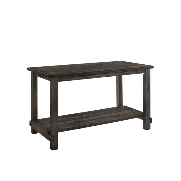 Counter Height Table In Grey - Rectangular For Dining, 6 Seats, Wood Top & Extra Shelf Weathered Rectangular, Wooden With Bottom
