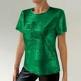 thumbnail image 3 of Womens Short Sleeve Dressy Tops Summer Trendy Casual Shiny Velvet T Shirt Crew Neck Casual Tunic Tees (2XL, Green), 3 of 8