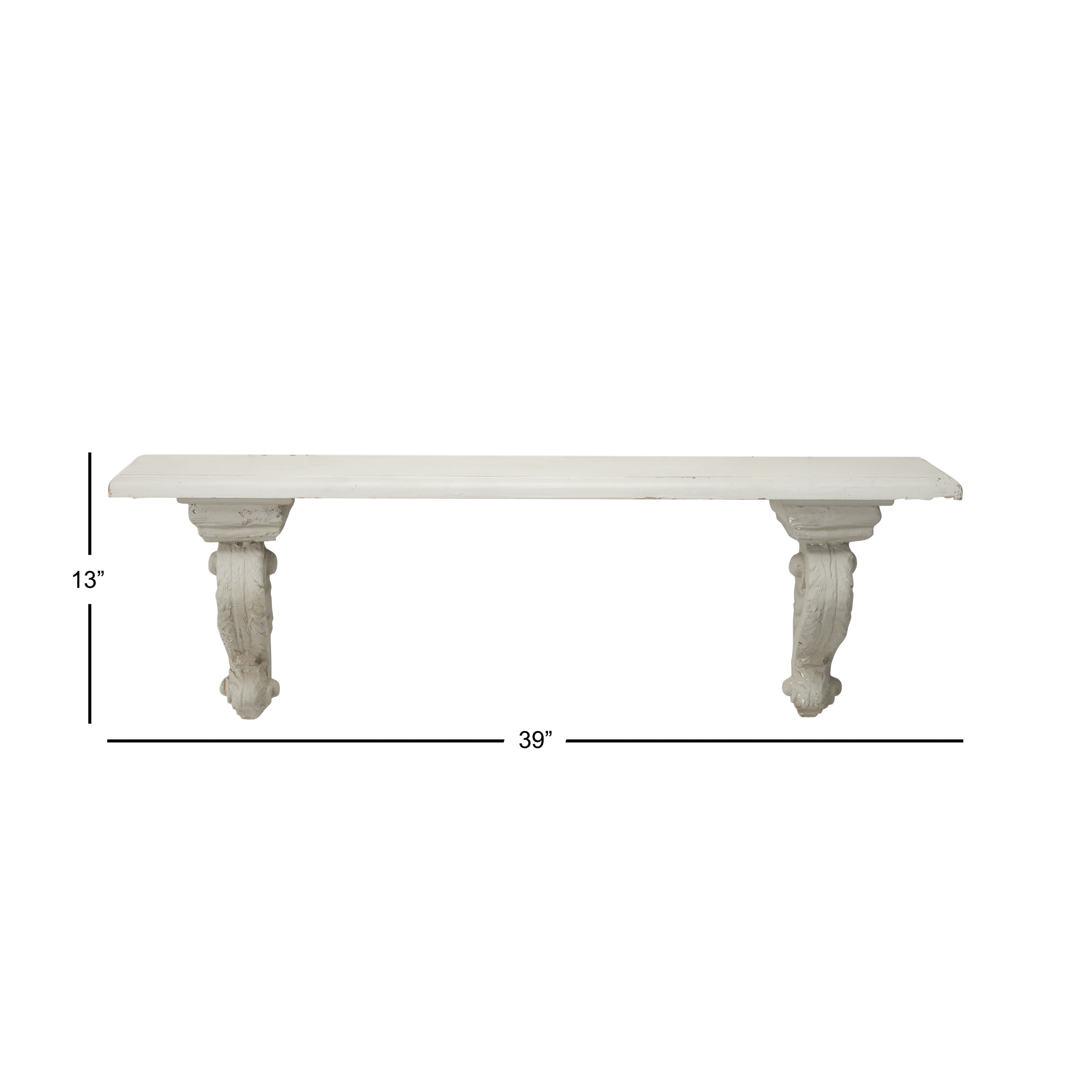 DecMode Indoor White Wood Farmhouse Wall Shelf