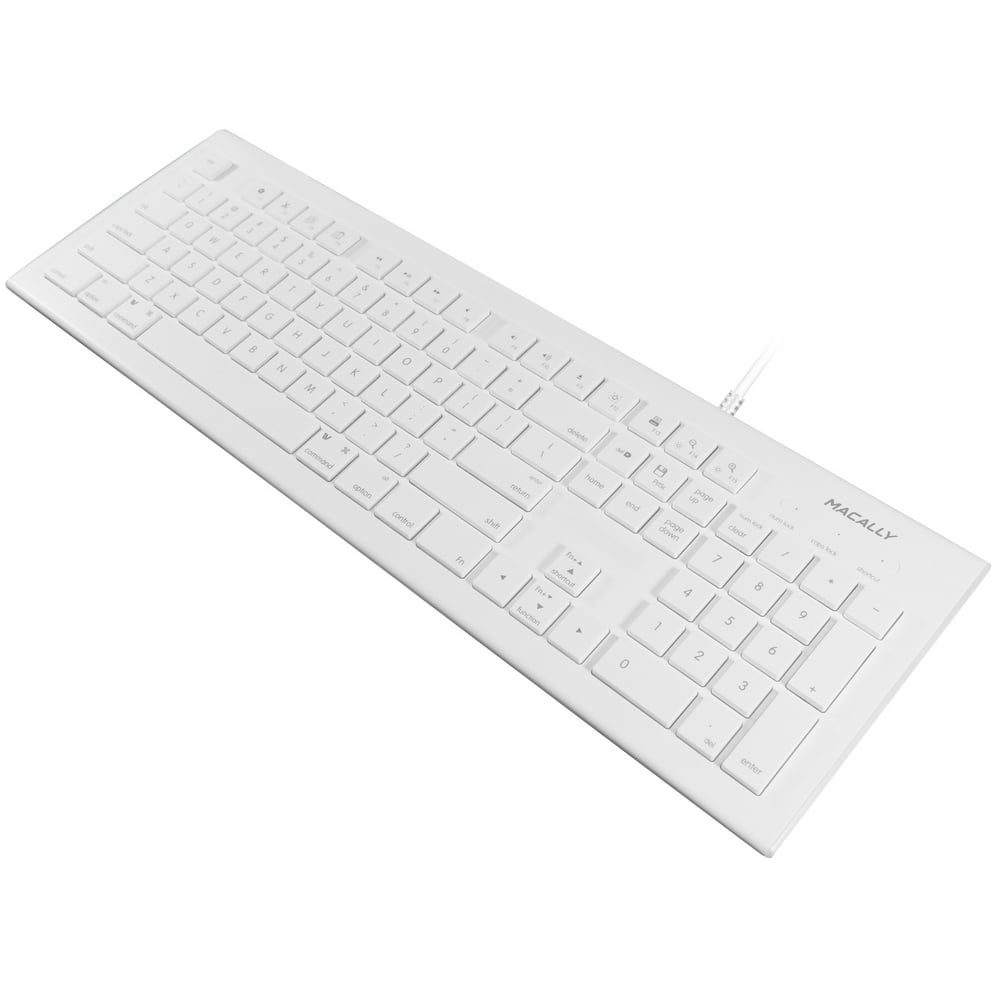 Macally Full Size USB Wired Keyboard (MKEYE) for Mac and PC (White) w
