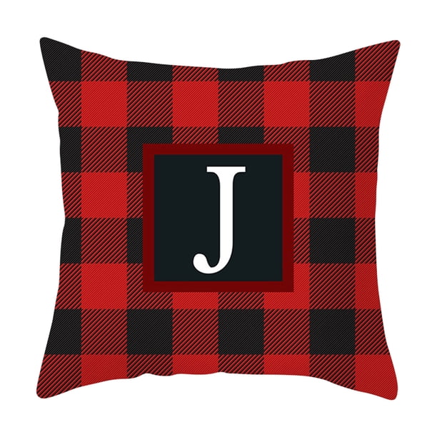 Yhmxh Fundas de cojín con estampado de piel de melocotón y veintiséis letras. Funda de cojín a cuadros.