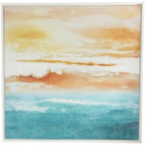 37" x 37" Abstract Sunset Landscape Framed Wall Art with White Frame, by DecMode
