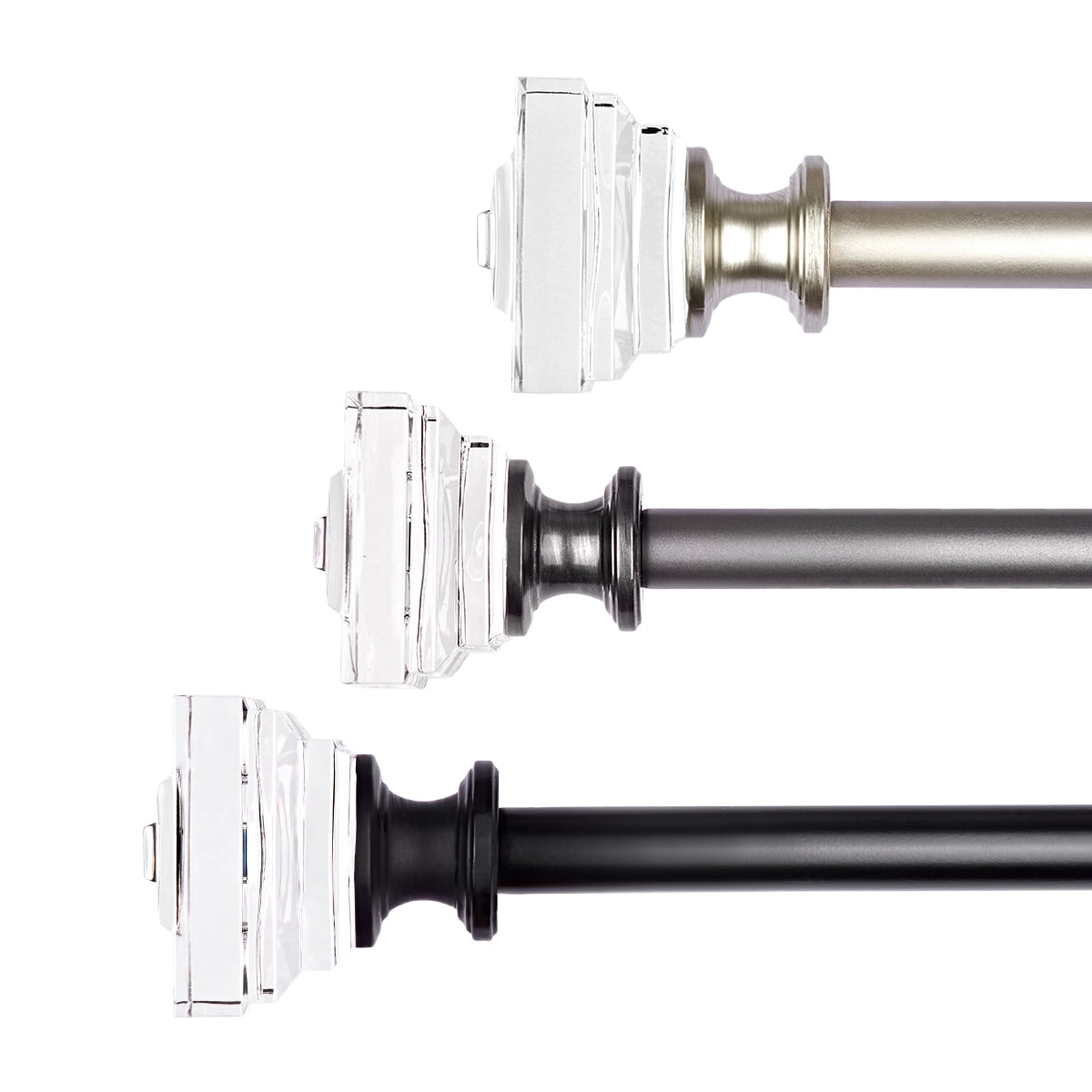 3/4" Diameter Standard Decorative Window Curtain Rod, Adjustable Curtain Rod for Windows , Acrylic Square Finials