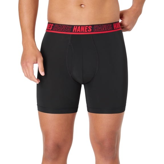 Hanes Ultimate Moves Men's Underwear Boxer Briefs Pack – 3-Pack – X-Temp™ Performance Total Support Pouch Stretch Black/Gray/Blue S