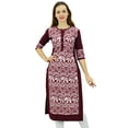thumbnail image 1 of Phagun Kurta Droite Bordeaux pour Femmes, Manches 3/4, Kurti Décontractée Imprimée - 26, 1 of 5