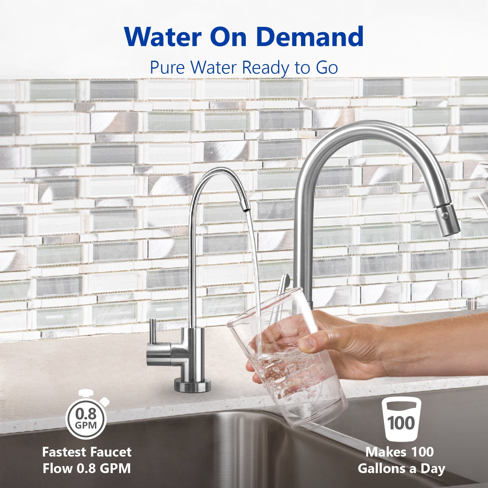 Express Water Deionization Reverse Osmosis Water Filtration System - 6 Stage RO DI Water Filter with Modern Brushed Nickel Faucet and Tank - Distilled Pure - Under Sink Home Water Softener - 100 GPD